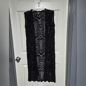 New Small Black Crochet Boho Maxi Vest, Chelsea & Theodore